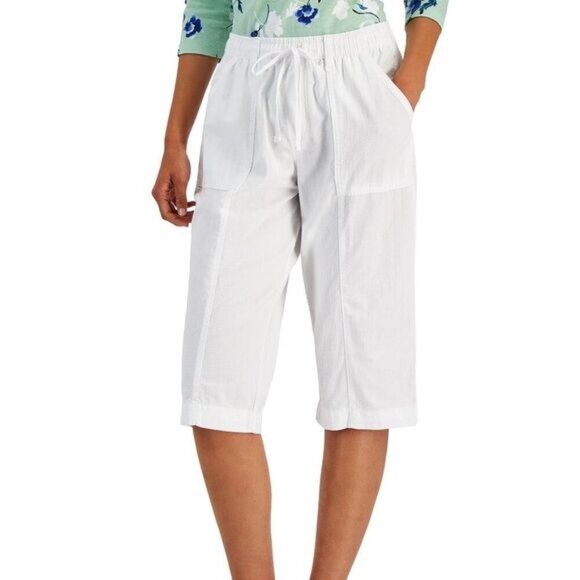Karen Scott Womens White Cotton Pull-On Bermuda Shorts W/ Pockets Size S - Picture 1 of 9